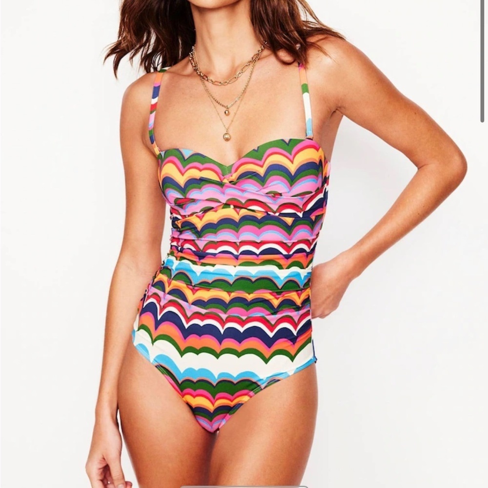 Boden Multicolor Scallop-Print One-Piece Swimsuit - Pink, Blue, Green, Yellow